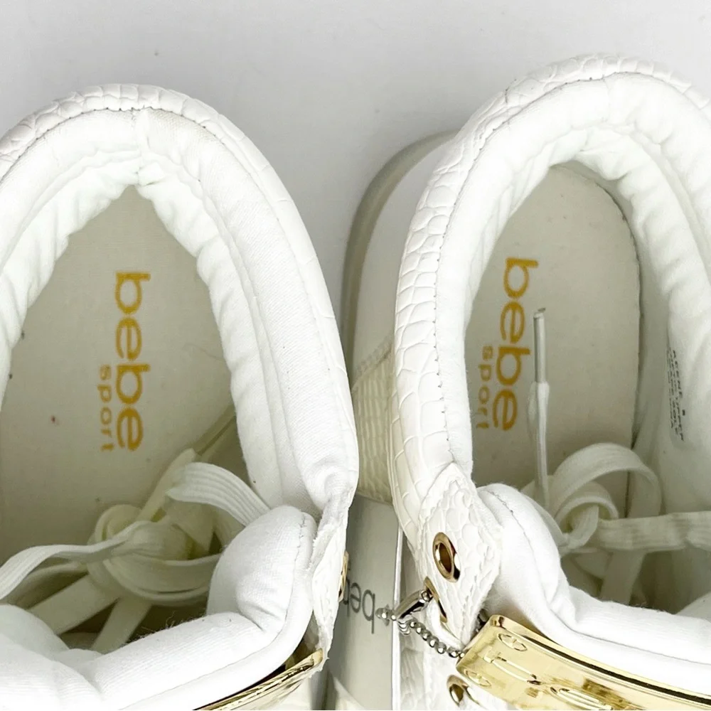 BEBE SPORT Keene White Faux Croc Embossed Lace Up High Top Sneakers Size 8 Y2K - Picture 6 of 14